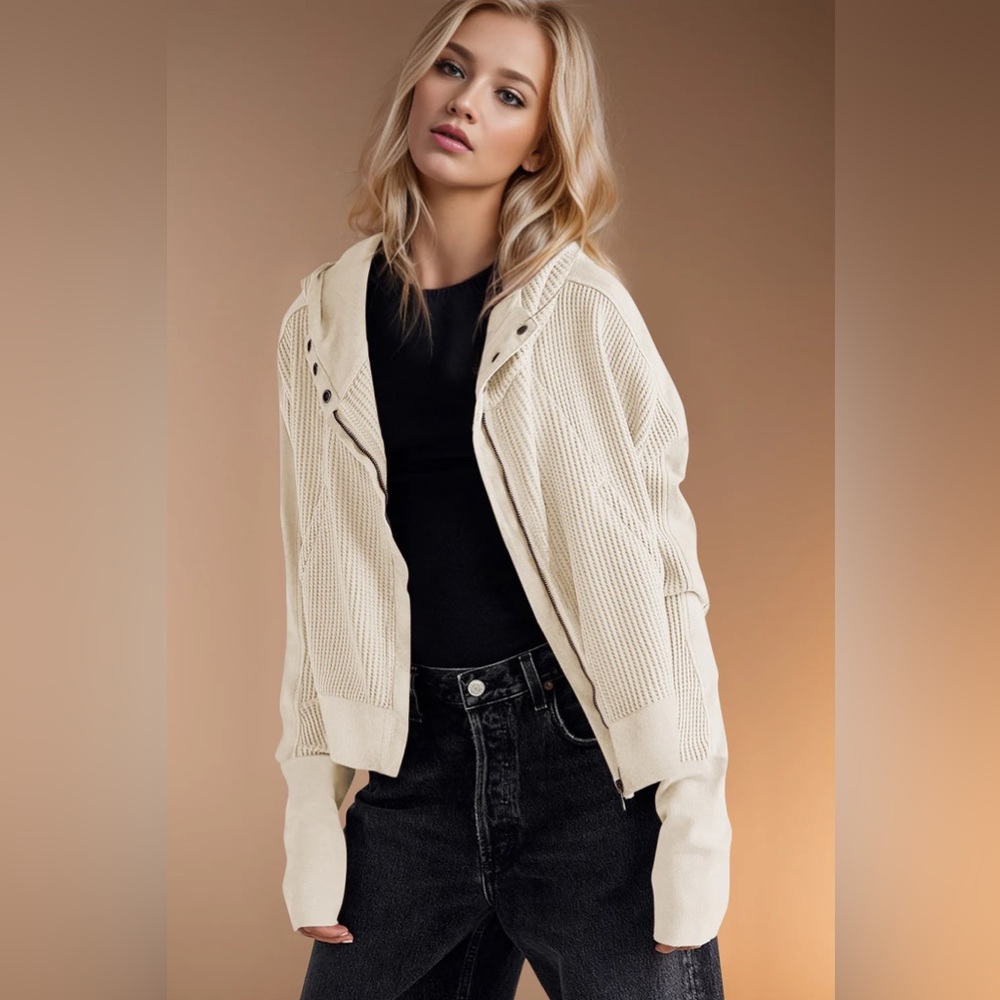 Cream Waffle Pocketed Cardigan